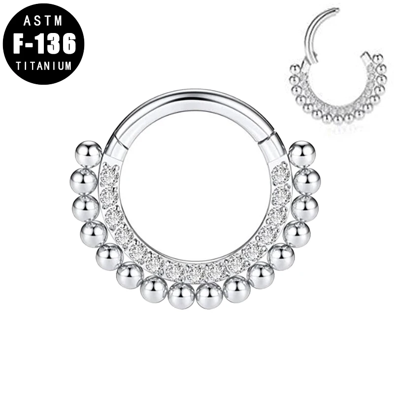 ASTM F136 Titanium Nose Clicker Piercing Ring Hoop Front Zircon Balls Ear Cartilage Tragus Helix Earring Septum Piercing Jewelry