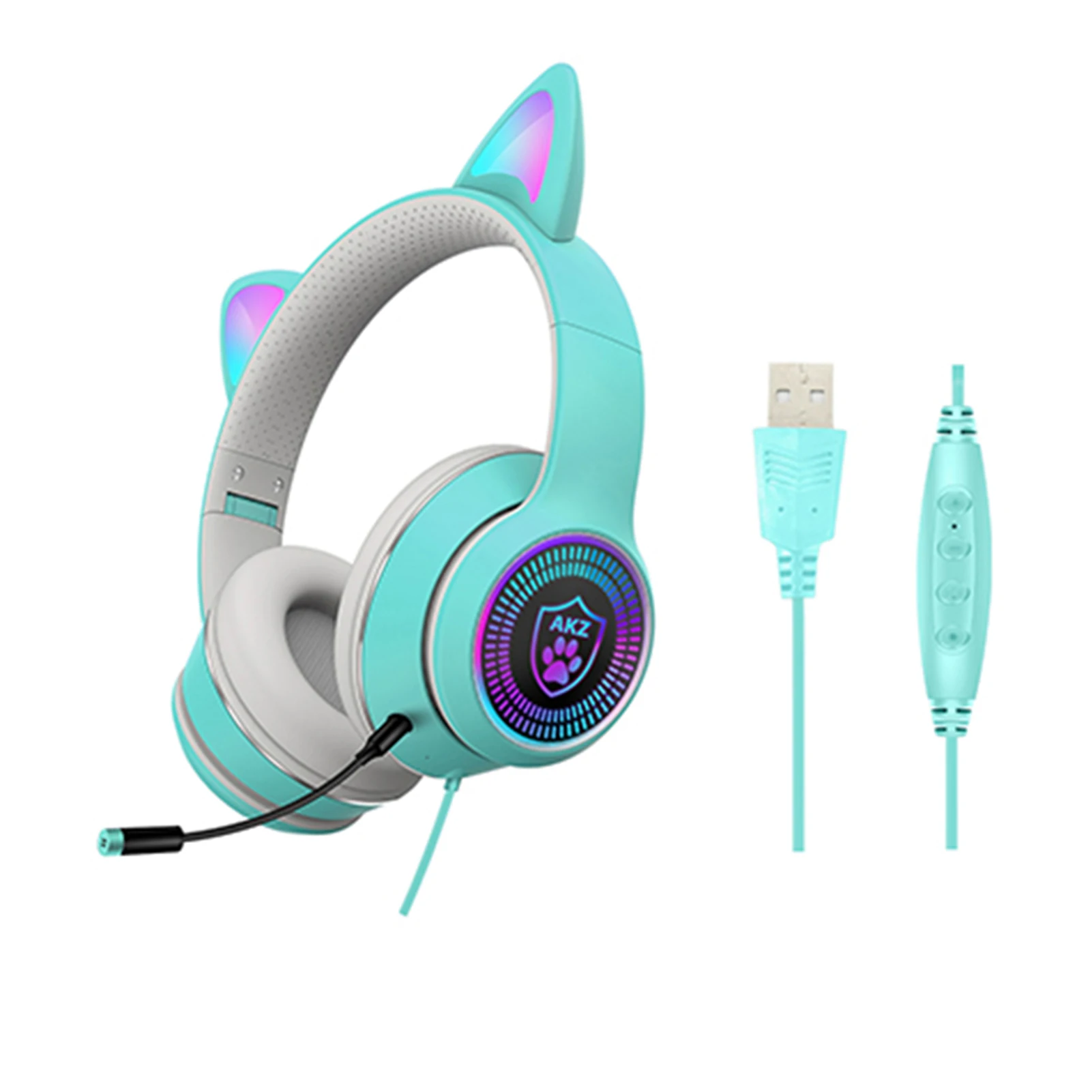 

Foldable Gaming Headset Travel For PC Laptop HiFi Stereo RGB Light USB Wired Lightweight Ergonomic Gift Fashion Cute Cat Ear