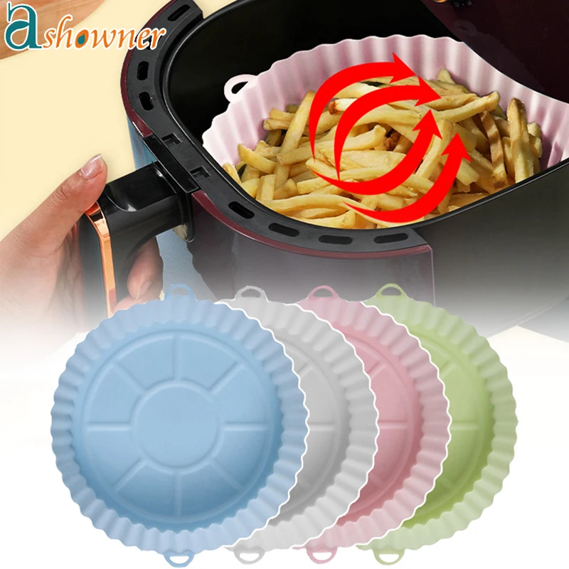 

18cm Air Fryer Silicone Pad AirFryer Oven Baking Tray For Fried Pizza Chicken Basket Mat Round Replacemen Grill Pan Accessories