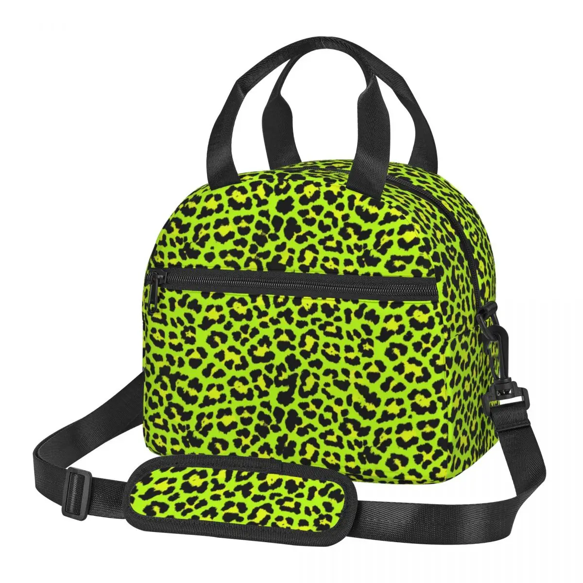 

Punk Rock Leopard Lunch Bag Women Lime Green Black Lunch Box School Cooler Bag Portable Insulated Waterproof Thermal Lunch Bags