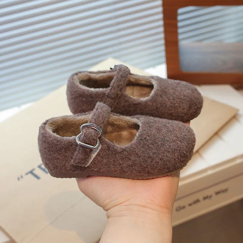 Однотонная флисовая обувь на плоской подошве для маленьких девочек