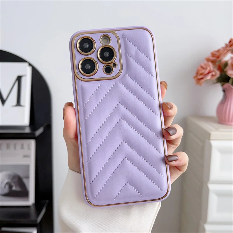 

Luxurious Colour Leather Case For iPhone 14 13 12 11Pro Max Plus Electroplate Shockproof Textured soft mobile phone Cover