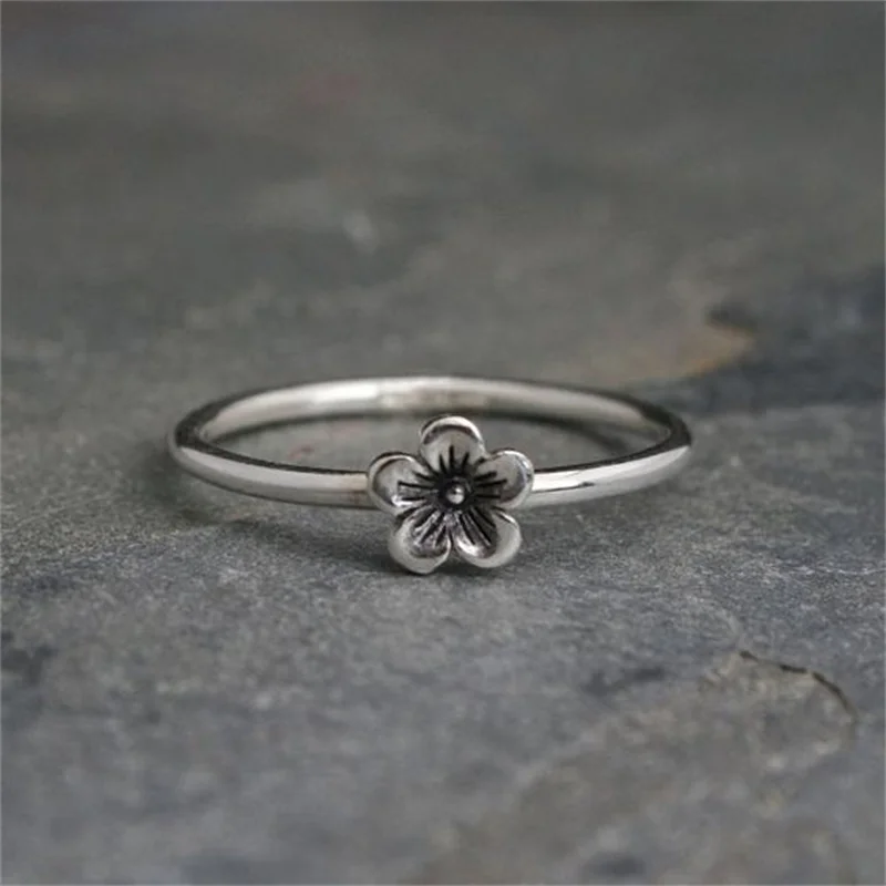 

Charm Luxury Silver Colors Flower Rings for Women Trendy Metal Inlaid Wedding Engagement Jewelry