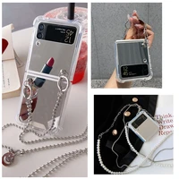 crossbody lanyard necklace love smiley meal chain mirror case for samsung galaxy z flip 3 5g z flip3 back cover
