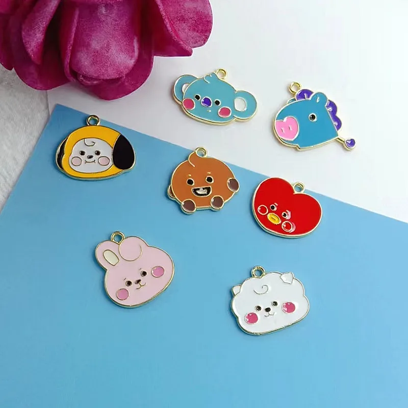 

10 шт. милые эмалевые подвески в виде медведя, собаки, кролика, подвески в виде кролика, круглые металлические подвески с золотой основой