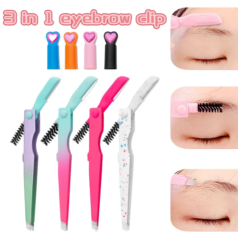 

Three-in-one Eyebrow Clip Eyebrow Brush Eyebrow Knife Multi-functional Stainless Steel Eyelash Clip Tweezers Beauty Tools