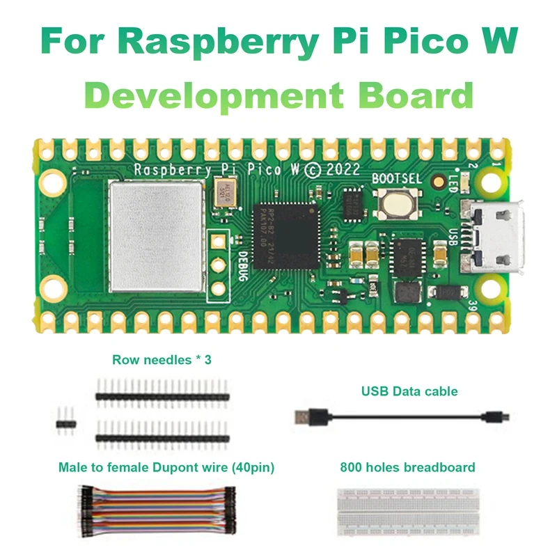 

1Set Green PCB 51 X 21Mm Wireless Wifi RP2040 Microcontroller For Raspberry Pi Pico W Development Board Extended Base Kit