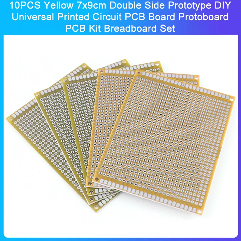 

10PCS Yellow 7x9cm Double Side Prototype DIY Universal Printed Circuit PCB Board Protoboard PCB Kit Breadboard Set