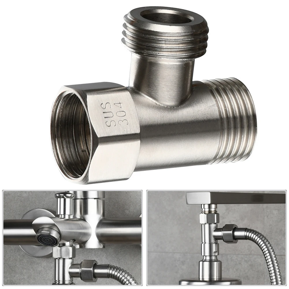 

Stainless Steel Diverter Valve T-shape 3 Fitting For Connecting Angle Valve Hose Faucet Shower G1/2 Inch Thread Connector