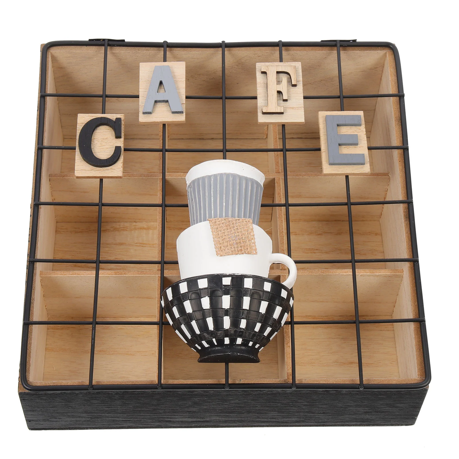 

Tea Wooden Holder Household Candy Container Instant Coffee Compartment Basket