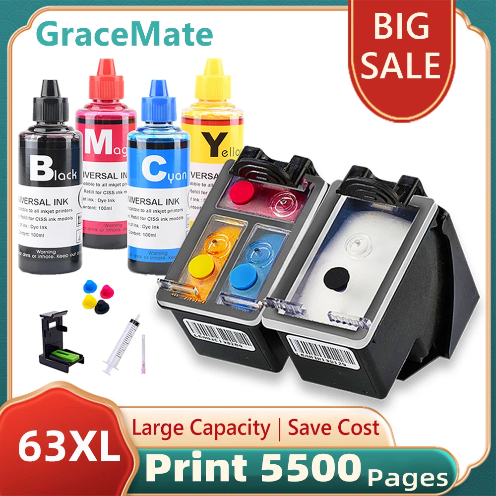 

63XL Officejet 5200 5212 5220 5230 5232 5252 5255 5258 5264 Printer Ink Cartridge Replacement for HP Inkjet 63 XL