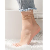 boho chain anklet 2022 summer beach anklet bracelet simple pearl metal womens accessories 1pc