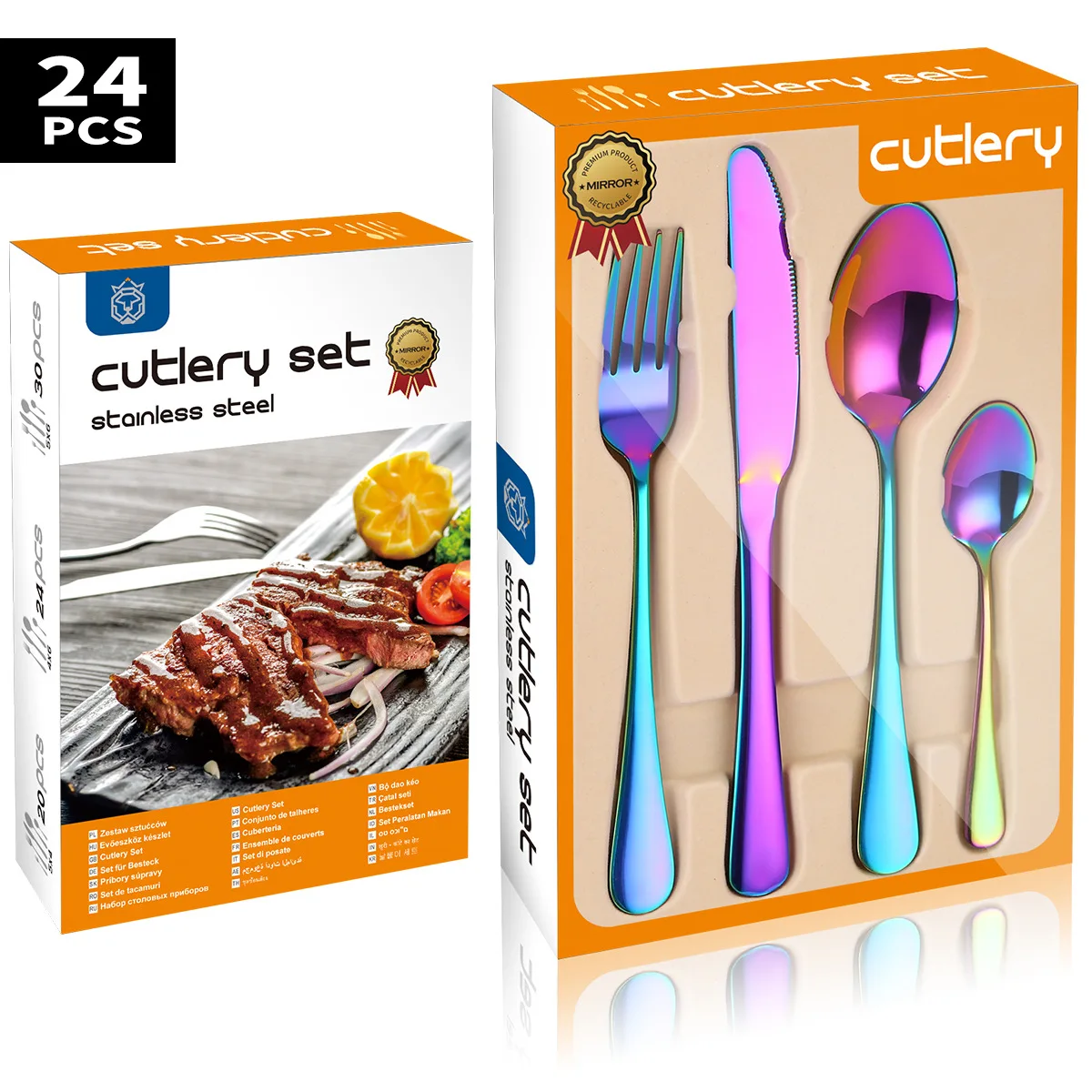 

Набор посуды из 24 предметов из нержавеющей стали, набор из 24 предметов с распылителем, 1010 четыре основные предмета, набор ножей, вилок, ложек, подарочная коробка