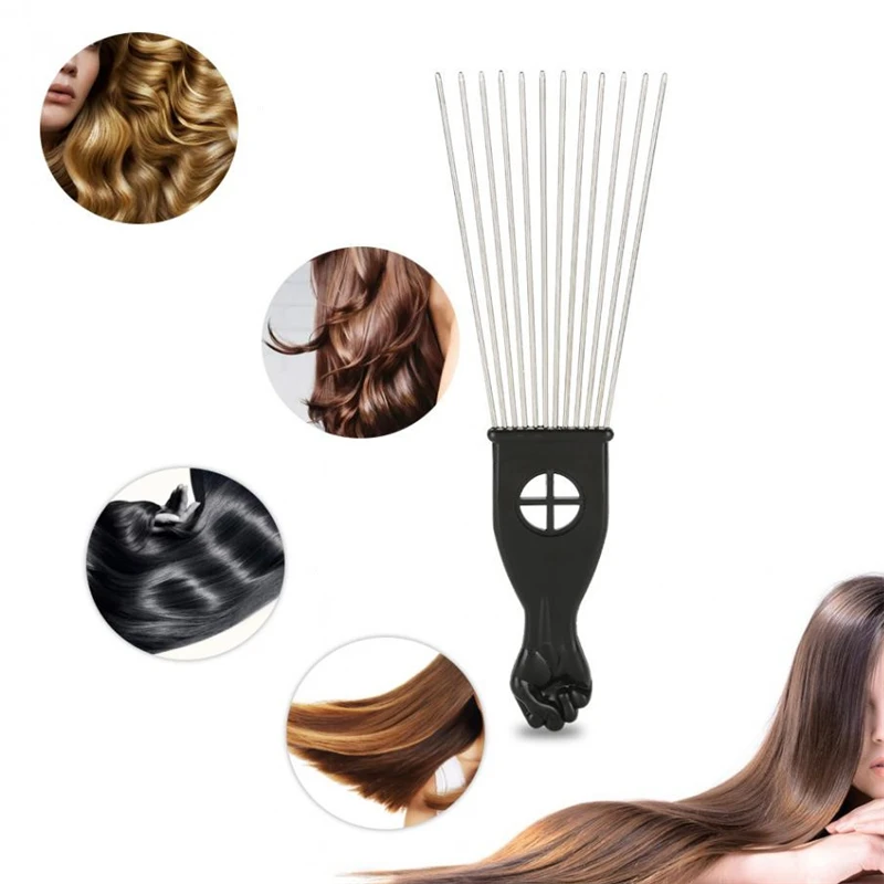

Профессиональный салонный аксессуар, черный металлический Африканский гребень, расческа для волос, широкие зубцы, вилка для волос, вьющаяс...
