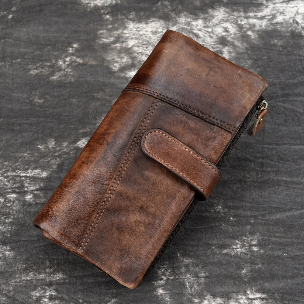 

VOLASSS Vintage Genuine Leather Men Wallet Cow Leather Long Purses For Man Cowhide Multi-card Splicing Hasp Wallet Notecase 2023