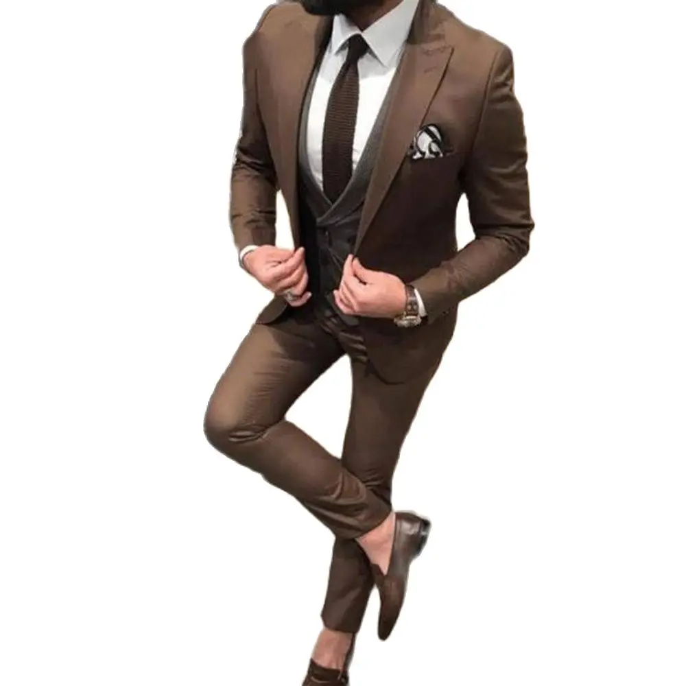 

Модные коричневые смокинги для жениха с пиковым отворотом мужское свадебное платье для жениха отличный мужской пиджак блейзер деловой кос...