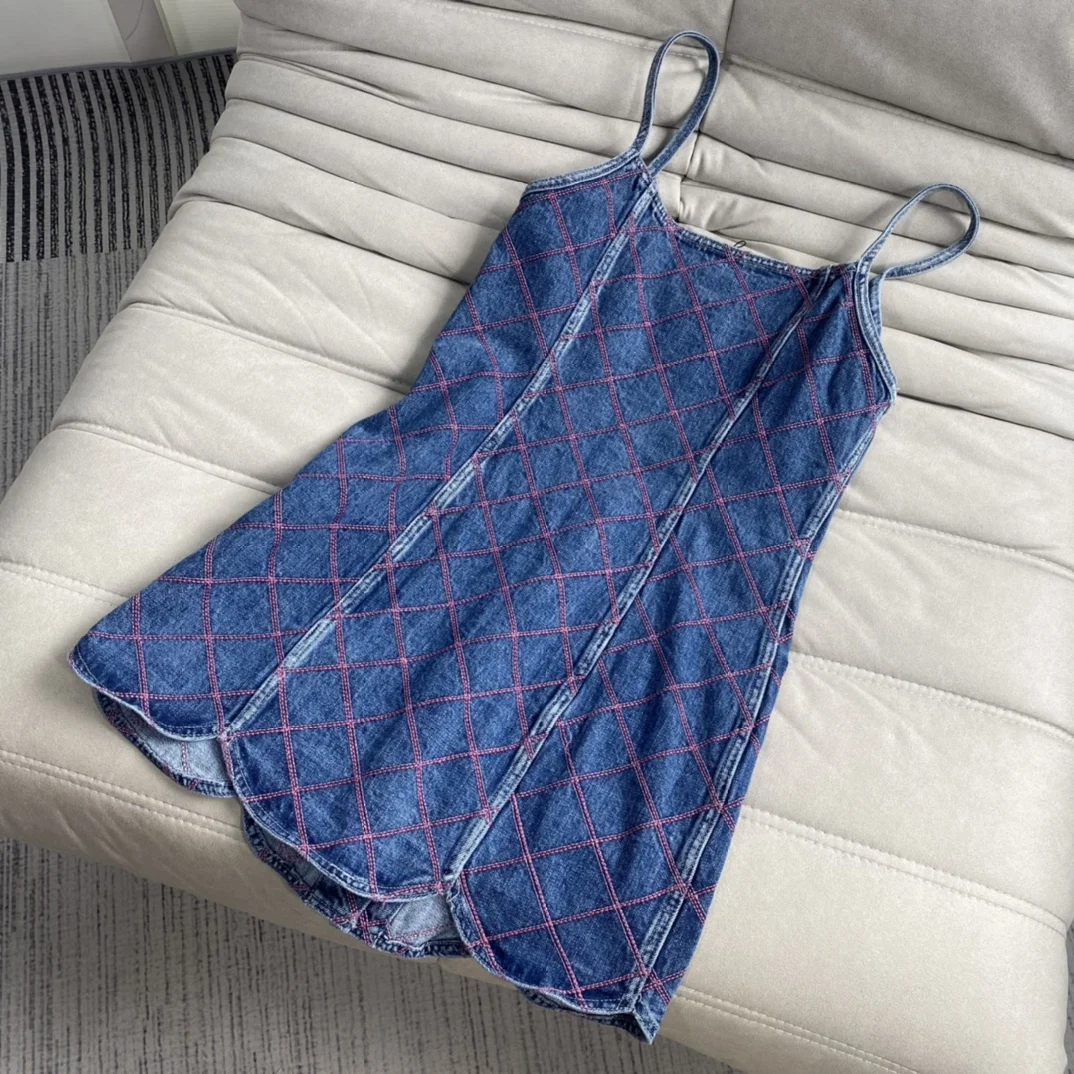 

127587 127588 Luxury Designer cloth women Double pockets College temperament girlish style Versatile thin Denim suspender dress