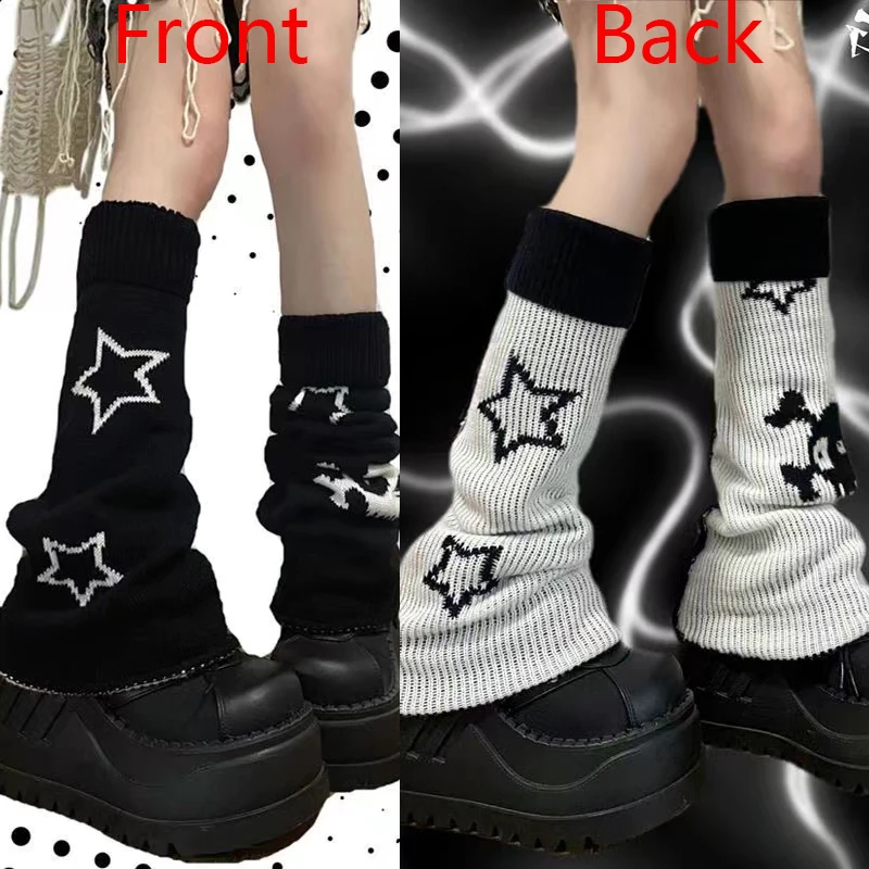 Punk Leg Socks Gothic Skull Star Halloween Accessories Leg Warmers Knitted Socks Y2K Hot Girl Women JK Thigh High Socks