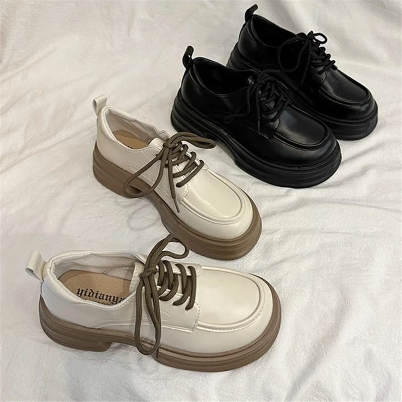 

Shoes Woman Flats Casual Female Sneakers Loafers With Fur Shallow Mouth Increas Height Oxfords Clogs Platform British Style Roun