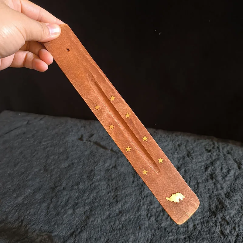 

1 шт. Будда твердые деревянные благовония держатель ручной работы сандаловое дерево Искусственные благовония горелки инкрустация медный слон курильница