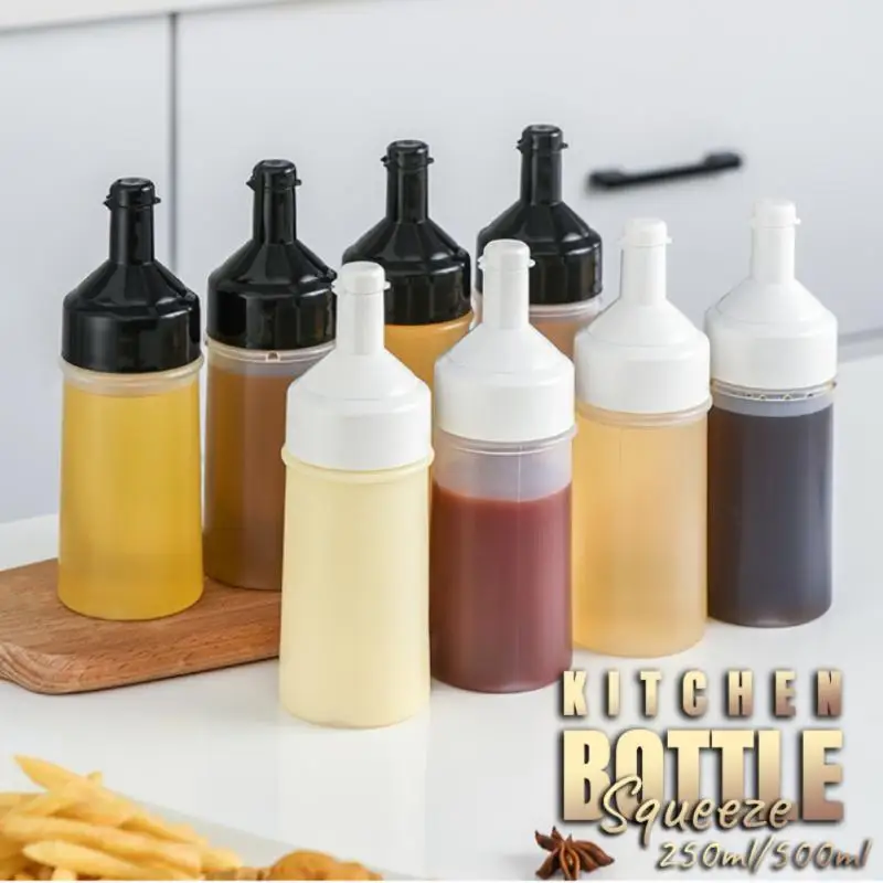 

250ml/500ml Transparent Condiment Squeeze Bottles Portable Sauce Olive Oil Bottle Plastic Sauce Seasoning Box Dispenser With Lid