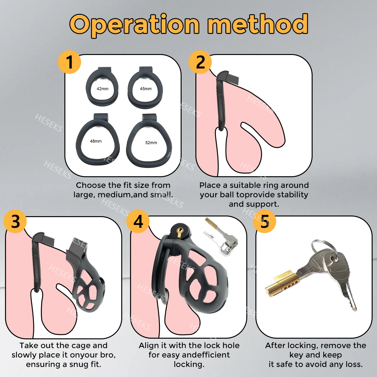 HESEKS 3D Print Мужская клетка целомудрия Набор анти-выкл. Запирающее кольцо для пениса