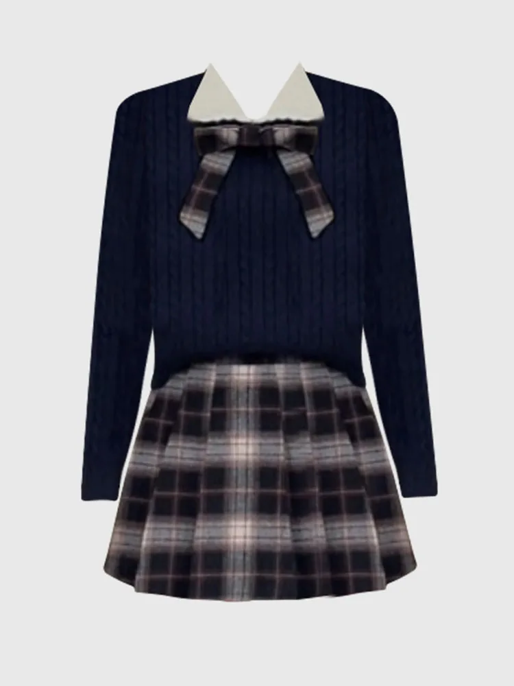 Костюм в стиле преппи комплект из 2 предметов с юбкой милый кардиган воротником