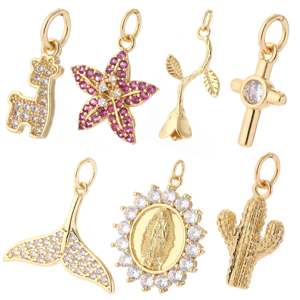 

Flower Deer Cute Animal Plant Jewelry Charms Gold Color Diy Pendant Designer Charms for Earrings Necklace Bracelet Making Copper
