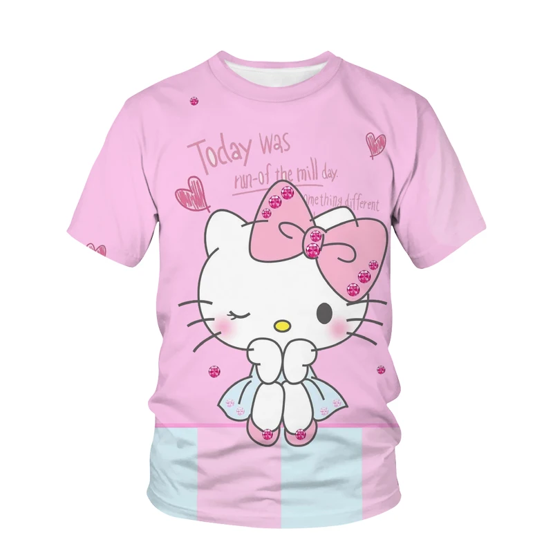 

Футболка женская с 3D-принтом Hello Kitty, повседневный Свободный Топ с коротким рукавом и круглым вырезом, Повседневная Уличная одежда, лето 2021