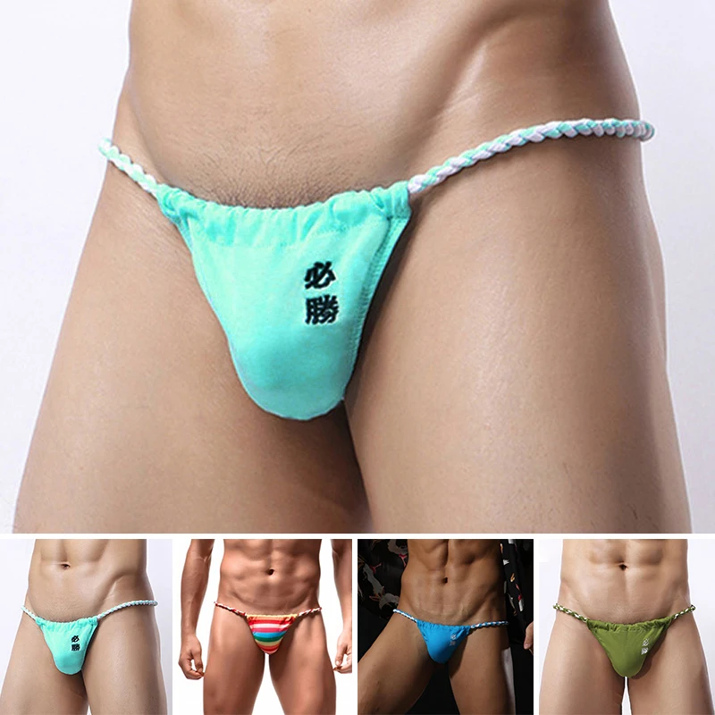 

M~2XL Men Colorful Gay intimate Underwear Thong G-string Low Waist Bulge Pouch Embroidery Appeal Sexy Breathable
