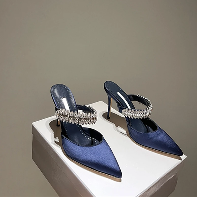 European and American women's new high heels rhinestone satin pointed toe shoes