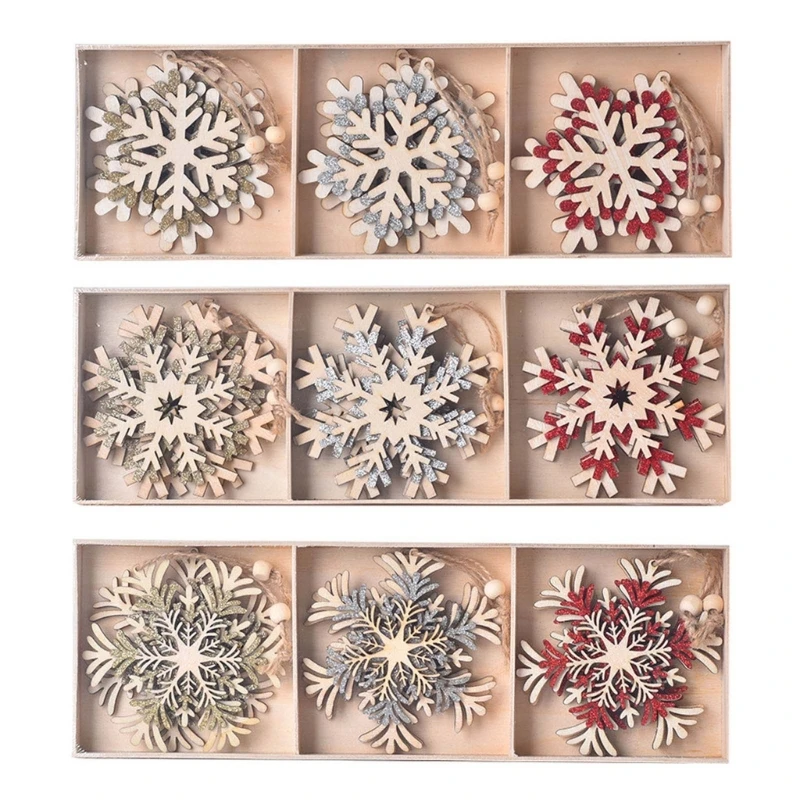 

Деревянные украшения в виде снежинок Y9RE, 6 шт., подвесные украшения для рождественской елки со шнурками для зимней вечевечерние в стиле чудо-...