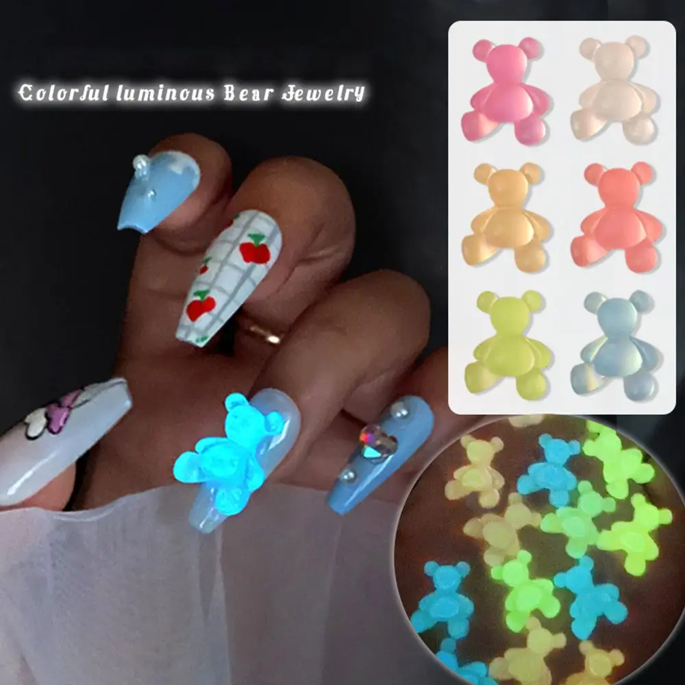 

8 Pcs/pack 3D Color Changing Crystal Light Change Nail Art Decorations Bear Shaped Nail Jewelry Nails Rhinestone