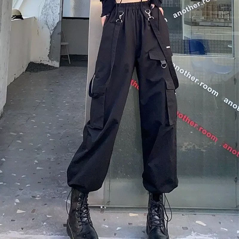 

Women J&M Pants Cargo Pants Harajuku Casual Black High Waisted Pants Hippie Streetwear Kpop Oversize Mall Goth Trousers for Fema