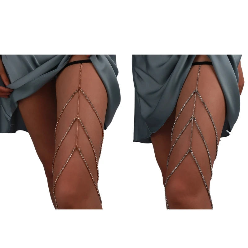 

Sexy Thigh Chain Garter for Rhinestone Multi Layer Thigh Chain Elastic Body Chain Jewelry Nightclub Party for Women Girl