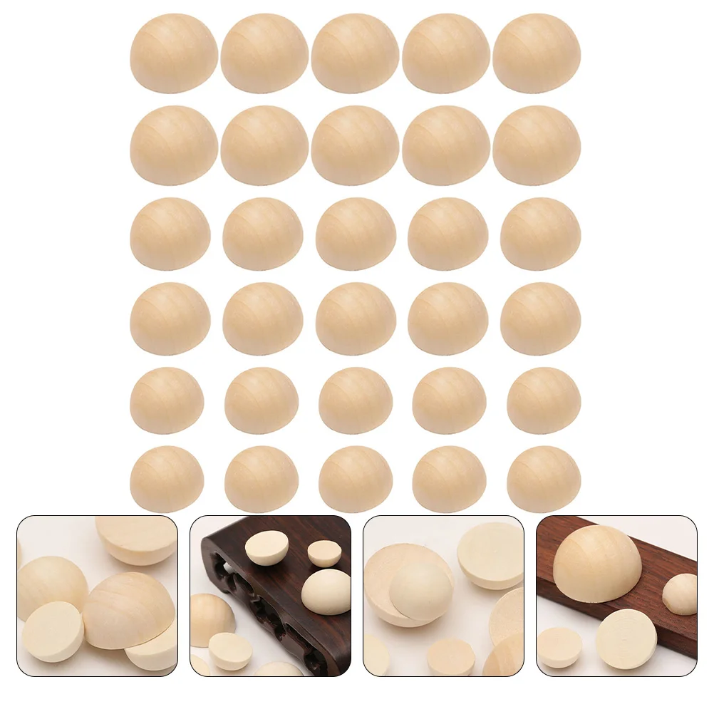 

300Pcs Durable Unfinished DIY Projects Supplies Wood Balls Half Wooden Balls