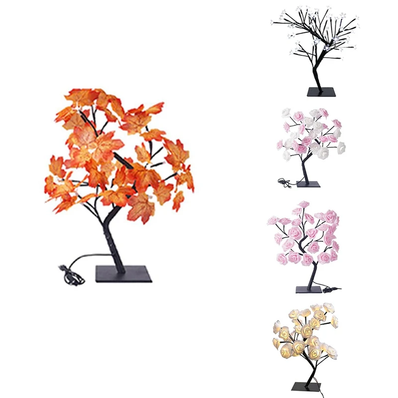 

Светодиодный фонарь, персиковый цветок, фонарь, розовый, кленовый лист, USB, освещение для дерева, украшение комнаты, настольная лампа, подаро...