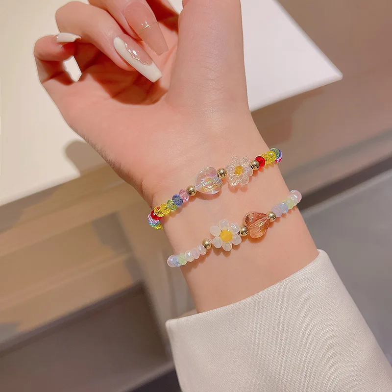 

Korean Luxury Colorful Crystal Flowers Beaded Niche Design Bracelet for Women Jewelry Gift Y2k Boho Boho Free Shipping Items