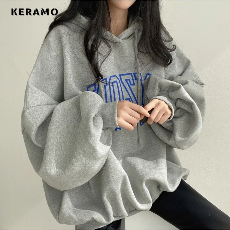 

2023 Winter Female Casual Y2K Long Sleeve Letter Print Sweatshirts Autumn Women's Young Style Fashion Loose Fit Hoodies Top