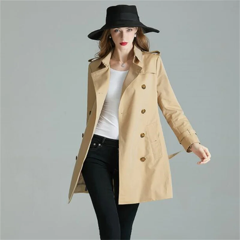 Spring trench coats women's autumn fashion mid-length double-breasted windbreaker korean slim anti-wrinkle clothes waterproof