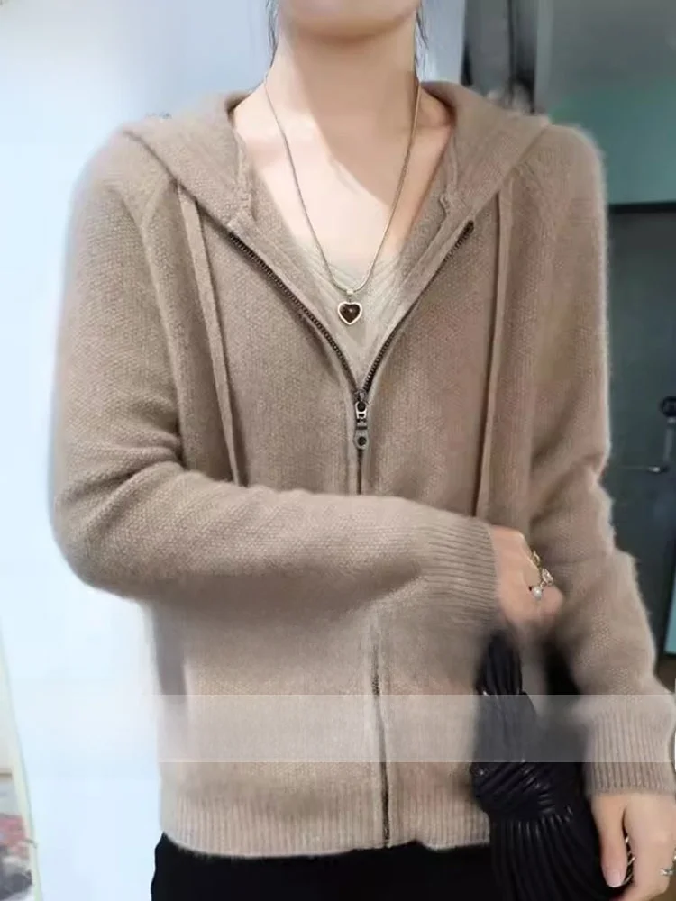 00. Вязаный кардиган на молнии с капюшоном из чистого кашемира. Новая