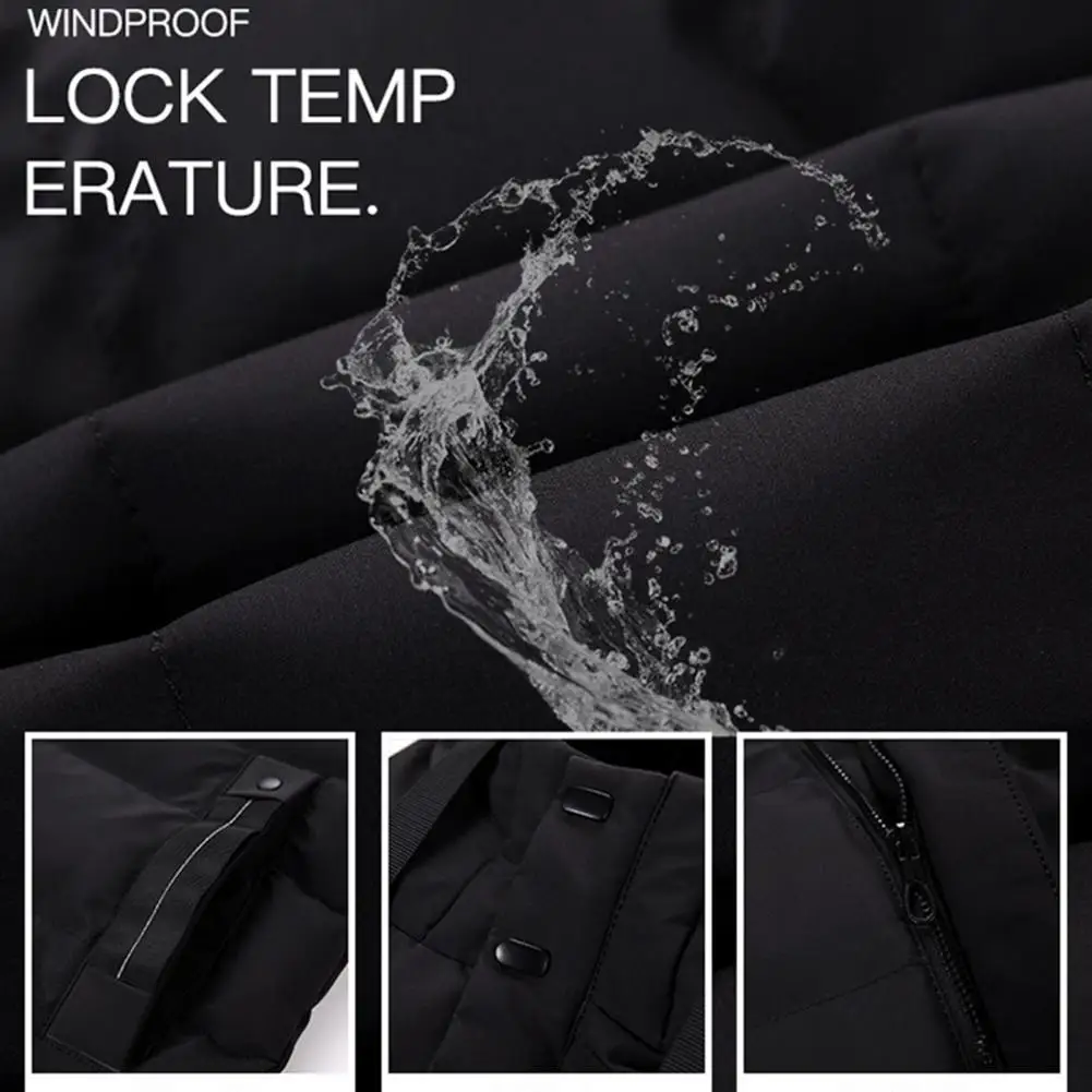 2023 Plus Size Autumn Winter Men Jacket Cotton Padded Hooded Long Sleeve Drawstring Mid-length Windbreaker for Daily Wear