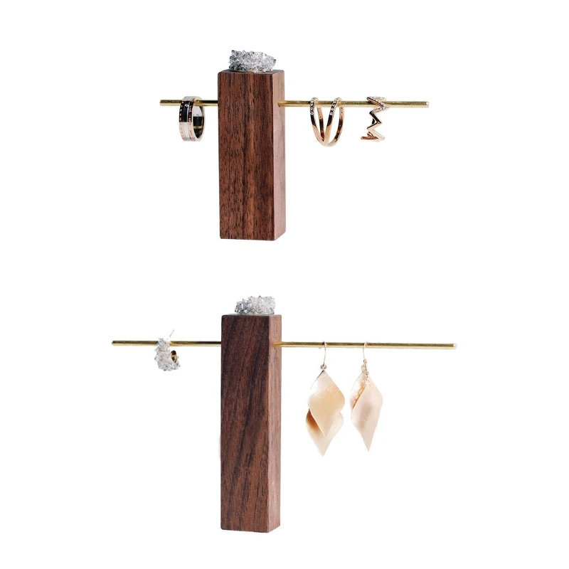 

Jewelry Display T Shape Earrings Show Stand Shelf Metal Walnut Ring Holder Rack Jewelry Organizer for Home Decoration