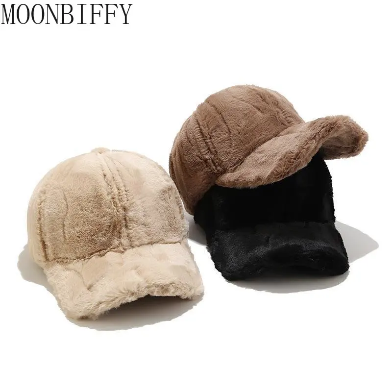 

Winter Warm Rabbit Fur Baseball Cap for Women Outdoor Thickened Solid Casual Plush Cap Men Hip Hop Caps Visors Gorras Hombre