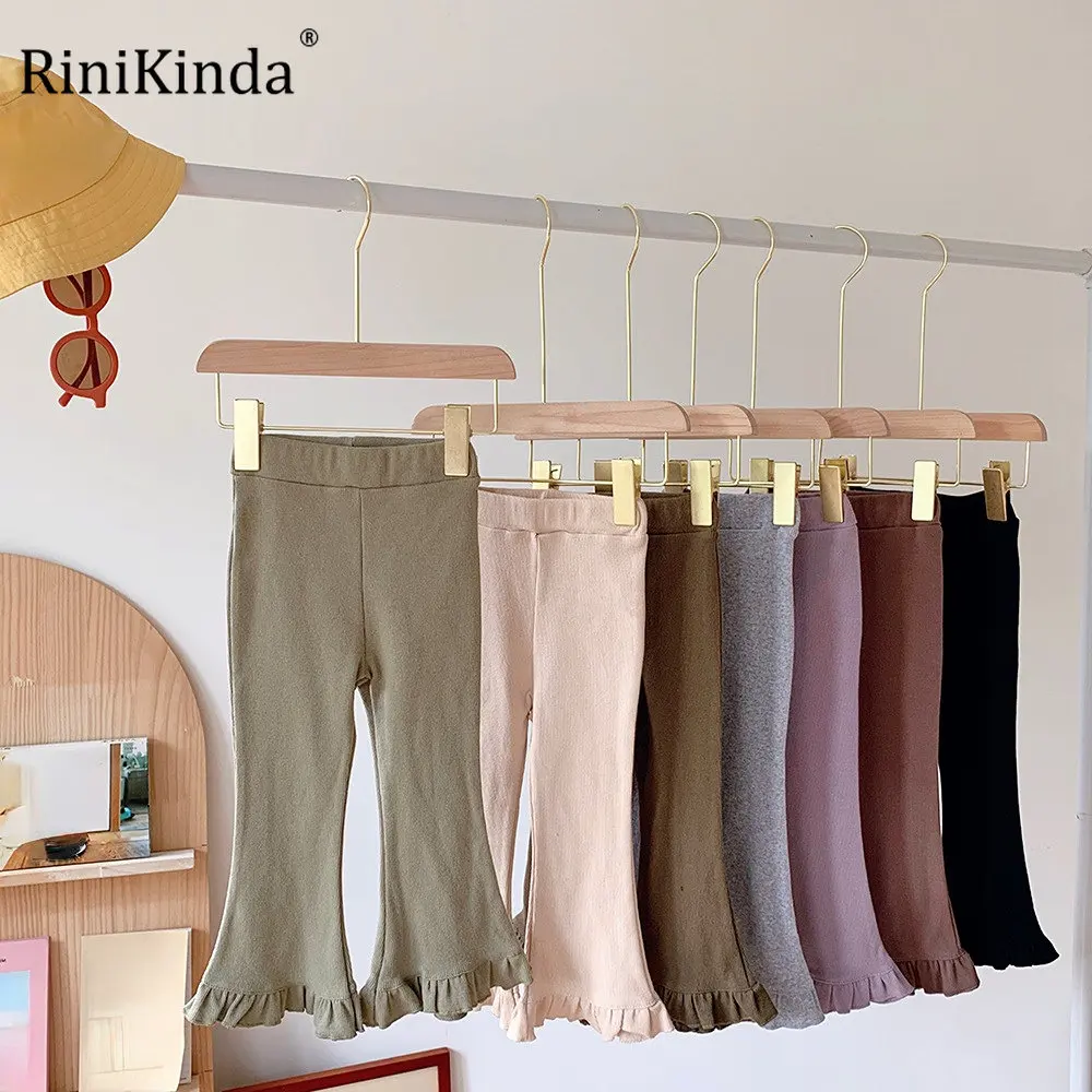 

Новинка 2023, Весенняя модель, одежда для маленьких девочек, однотонные расклешенные брюки с оборками, модные брюки, детские брюки для девочек