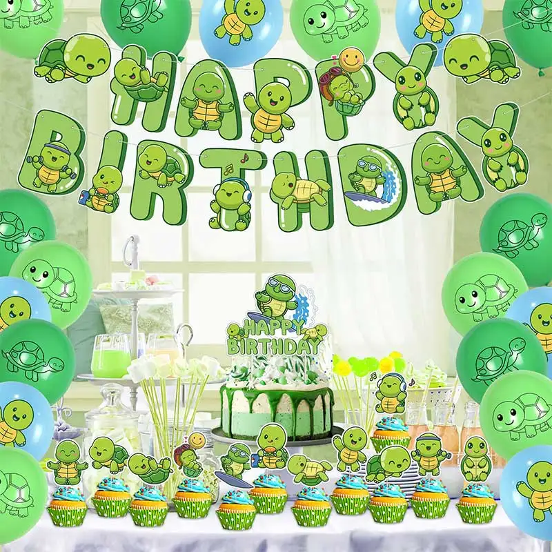 

Tortoise Birthday Party Decoration Animal Latex Balloon Banner Cake Topper Baby Shower Decor Kid Photographic Props Supplies