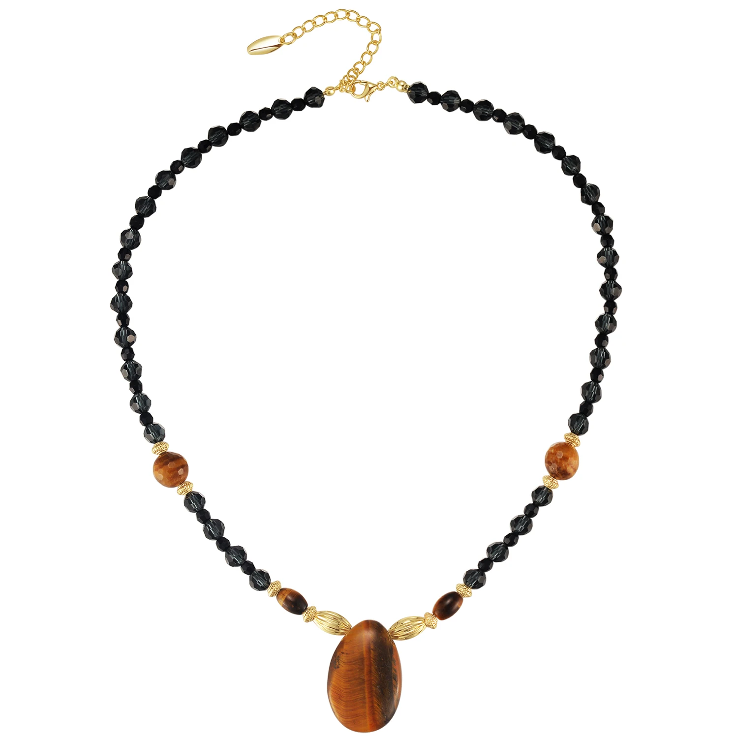 

7TO U Simple Bead Necklace with Tiger Eye Stone Pendant,Handmade Birthstone Quartz Jewelry for Women Girls Men