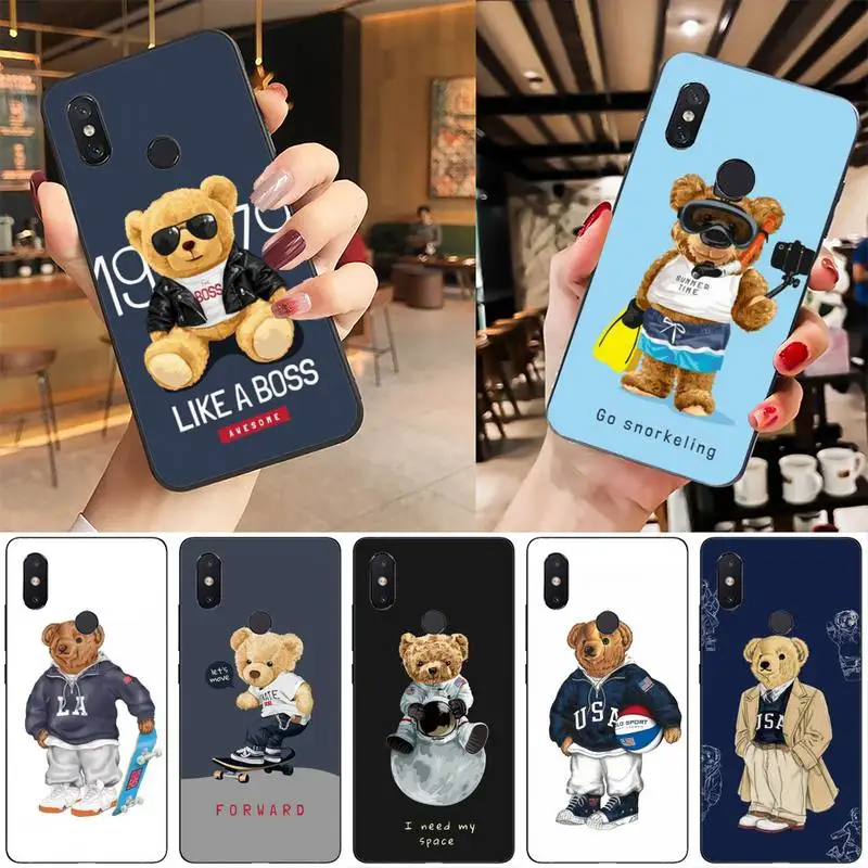 

Cute Cartoon Teddy Bear Phone Case For Redmi 9A 8A 7 6 6A Note 9 8 10 8T Pro Max 9 K20 K30 K40 Pro PocoF3 Note11 5G Case