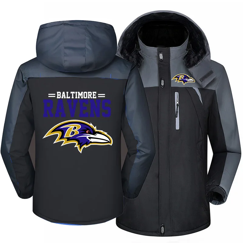 

Baltimore Men Ravens Winter Jackets sports Outdoor Windproof Clothes Sports Coat Warm Plus Velvet Zipper Football Jacket for Man