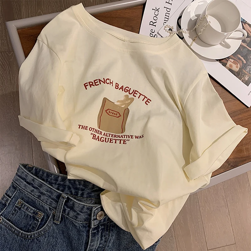 

Женские футболки, топы, японская кавайная Ретро футболка Ulzzang с мультяшным принтом букв, свободная футболка, Женская Корейская одежда в стил...